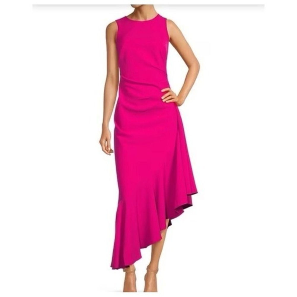 Eliza J  Dress Sleeveless Asymmetrical Hem Side Ruffle Sheath SZ 14 Spring Event